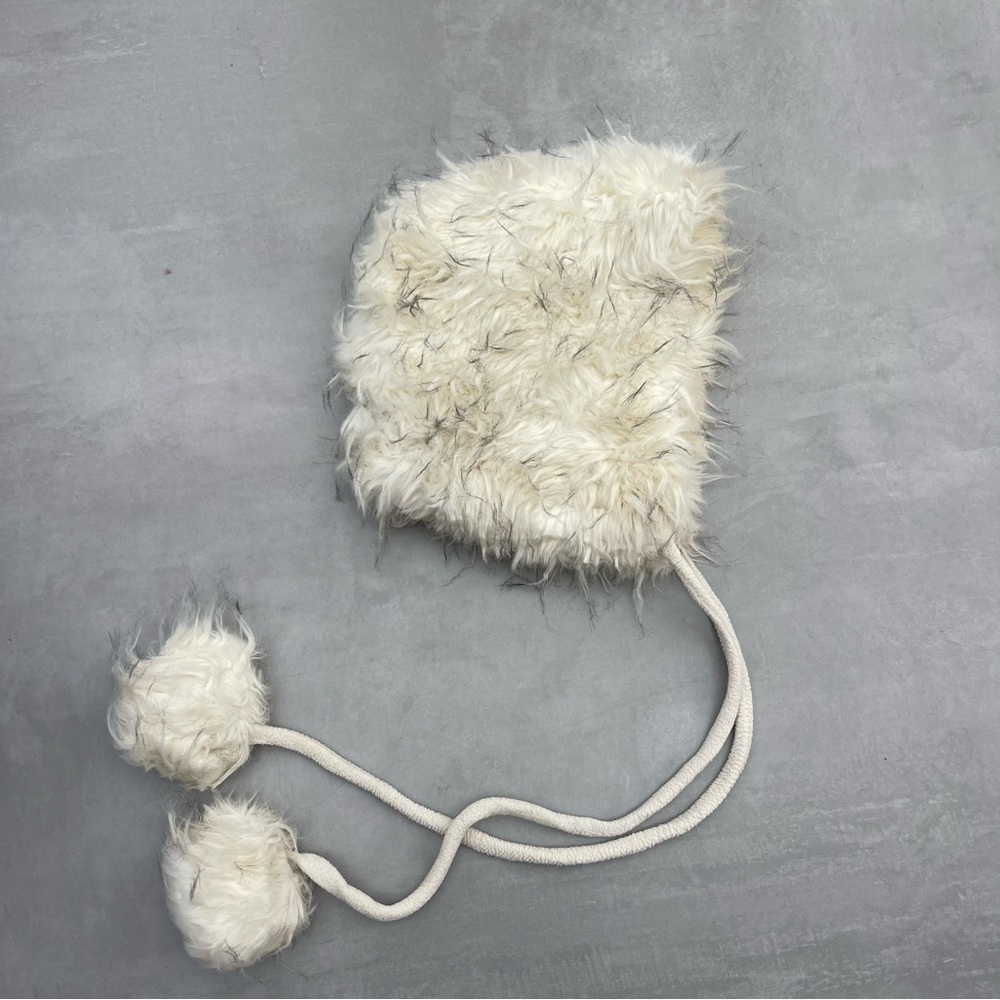 Cream Faux Fur Winter Hood with Pom Poms
